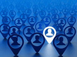 A highlighted figure amongst a sea of other icons