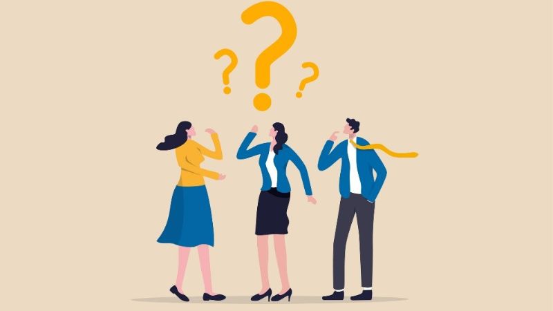 vector image of three people with question marks over their heads
