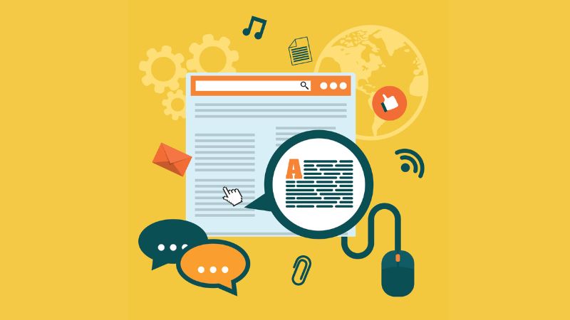 a computer screen with text on it and a mouse indicating its written content for a website.