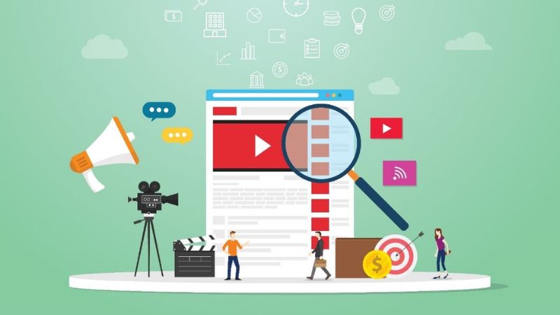 various filming elements such as a camera, slate, and a screen indicating a video to play 