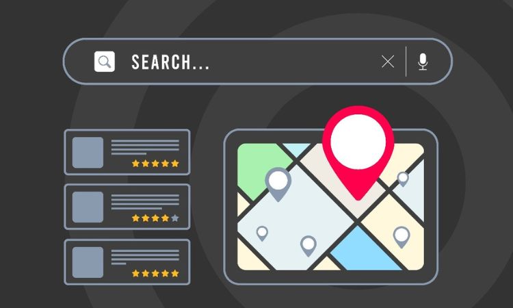 a vector image of a search find local business on a map