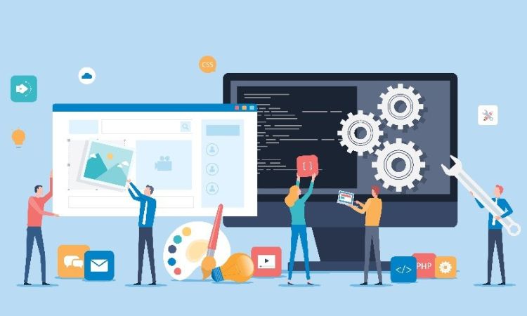 vector image of a web developers working on a web design 